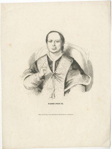 Pope Pius IX, Wood Engraved Portrait, Dittmarsch, Stuttgart, circa 1850, view 2