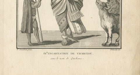Unique 1806 Buddha Vishnu Avatar Antique Print, Hindu Engraving Collectible, close-up 2