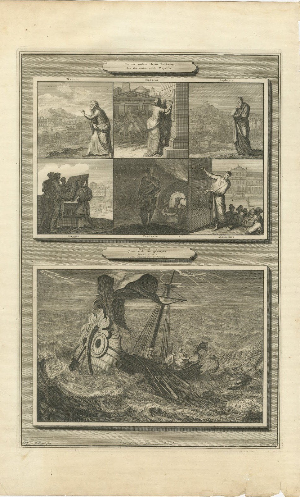 Six Minor Prophets and Jonah Thrown into the Sea, Mortier Bible circa 1700