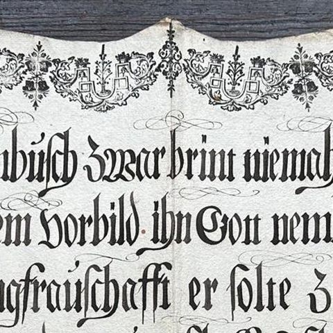 Unique 18th c. German Manuscript Broadside, Virgin Mary Devotional Poem, c.1750, close-up 1