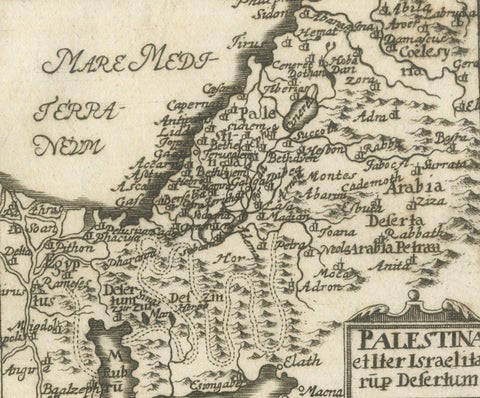 17th Century Holy Land Map “Palestina” with German Biblical Text, c.1650, close-up 5