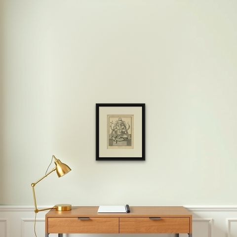 1806 Engraving: Parachiven's Fierce Divinity in Hindu Mythology, shown framed on a wall, true to size