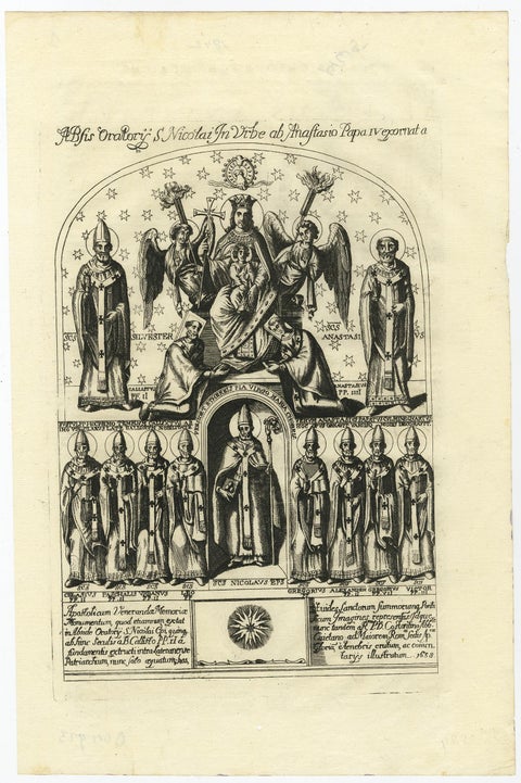 Rare Religious Print of Roman Bishops Contributing to Absis Oratory, 1742, view 2
