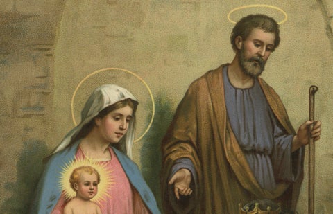 Holy Family and Three Kings, c.1900 German Religious Chromolithograph, close-up 1