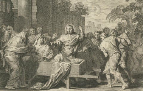 Calling of Saint Matthew & Raising of the Widow’s Son, Pieter Mortier, ca. 1700, close-up 3