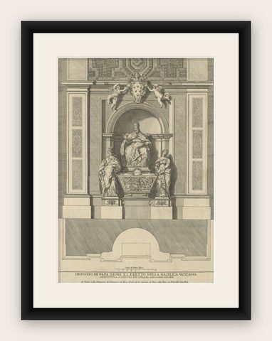 Antique Print of the Monument to Pope Leo XI, Located in the Vatican, c.1710, shown framed