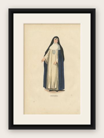 Antique Hand-Colored Engraving of a Conceptionist Nun, 19th Century, shown framed