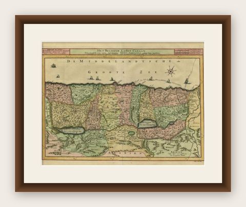 Antique Map of the Holy Land by Schut, 1710, shown framed