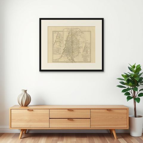 Antique Map of Biblical Palestine, Holy Land & Jerusalem Insets, c.1818, shown framed on a wall, true to size