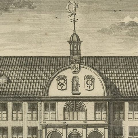 View of the City Hall of Batavia and Portugese Church in Nowadays Jakarta, 1726, close-up 1