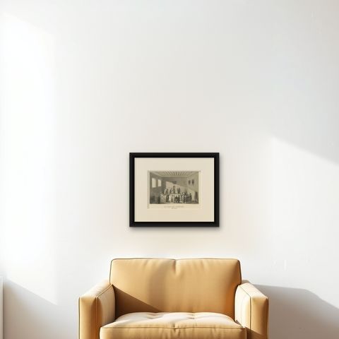 Islamic Ritual Print Whirling Dervishes Ceremony Scene V, 1863 Dutch Lithograph, shown framed on a wall, true to size