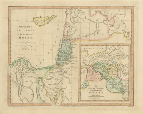 Places Recorded in the Five Books of Moses, Biblical Holy Land Map, 1827, close-up 1