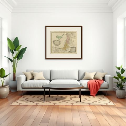 Holy Land Map Palestine Homann Heirs, Hand Colored, c.1744, shown framed in a room, true to size