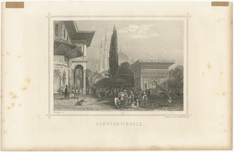Antique Constantinople Street Scene Print, Ottoman Market Mosque View, c.1850, view 2