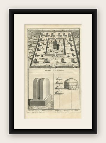 Antique Print of the Convent of Buddhist Monks in Myanmar or Siam, Asia, c.1730, shown framed