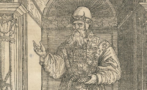 Rare 16th Century Biblical Woodcut of Aaron the High Priest, c.1560 to 1580, close-up 1