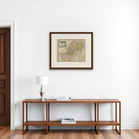1718 Holy Land Map, Twelve Tribes, Six Provinces, Hand-Colored, Antique Map, shown framed on a wall, true to size