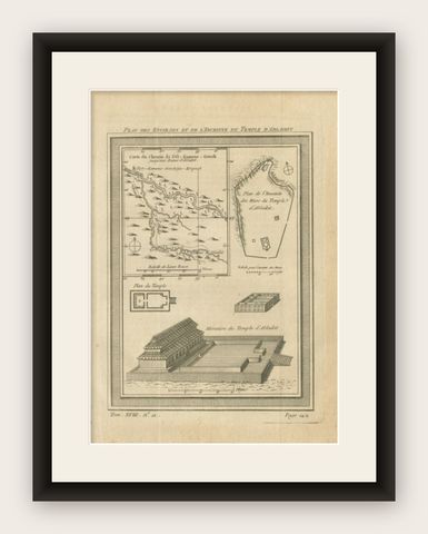 Antique Engraving of the Temple of Ablaykit, a Buddhist Monastery in Kazakhstan, shown framed