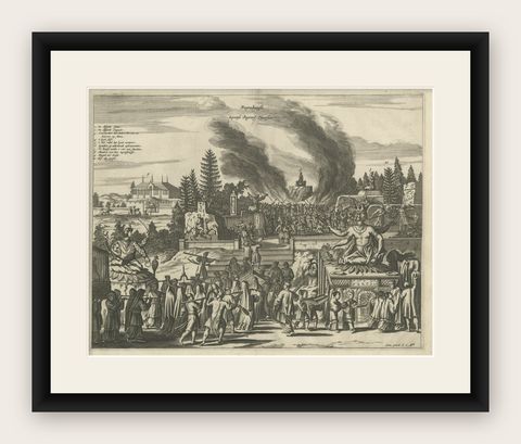 Antique Print of a Japanese Funeral Ceremony, shown framed