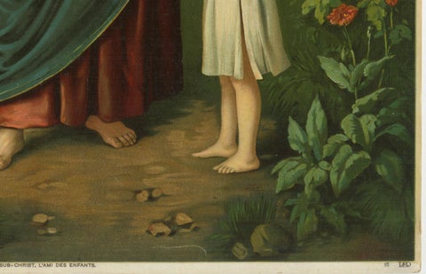 Antique Catholic Print of Jesus Blessing Children, Germany, c. 1890, close-up 1