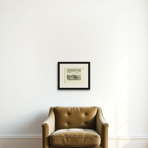 Antique Print of the 'Loodskerk' Church of Leiden, c.1800, shown framed on a wall, true to size