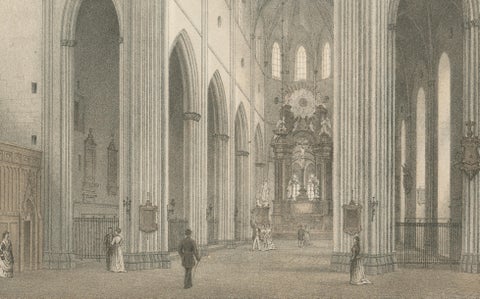 Uppsala Cathedral Choir Interior, Koret i Domkyrkan, Tinted Lithograph 1877, close-up 3