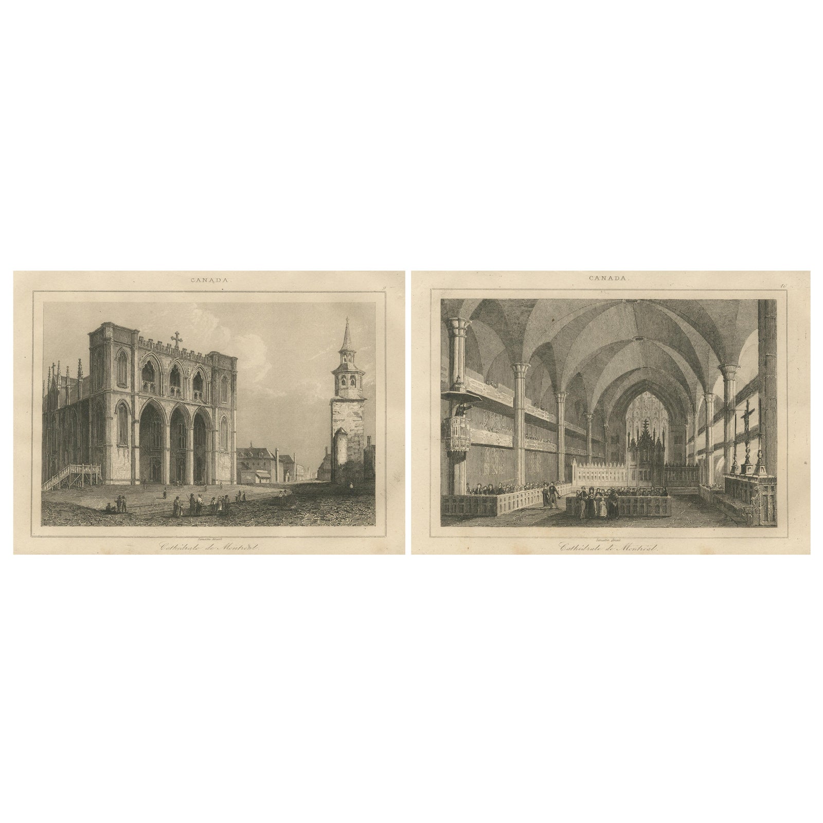 Exterior and Interior Views of Montreal Cathedral, Canadian Architecture, c1850
