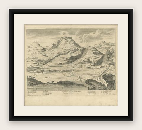 Antique Print Depicting Mount Olivet, East of Jerusalem, 1725, shown framed