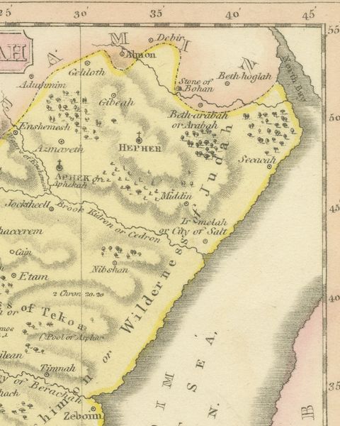 Antique Hand-Colored Map of the Tribe of Judah and the Dead Sea, 1823, close-up 3