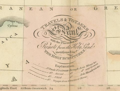 The Travels and Voyages of Saint Paul, Antique Wyld Map, 1823, close-up 1