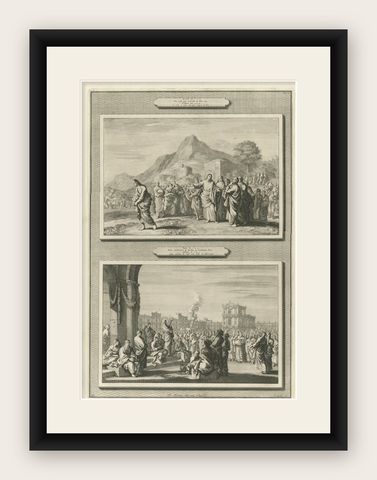 Antique Biblical Engravings, The Rich Young Man & Christ Teaching Jews, c.1700, shown framed