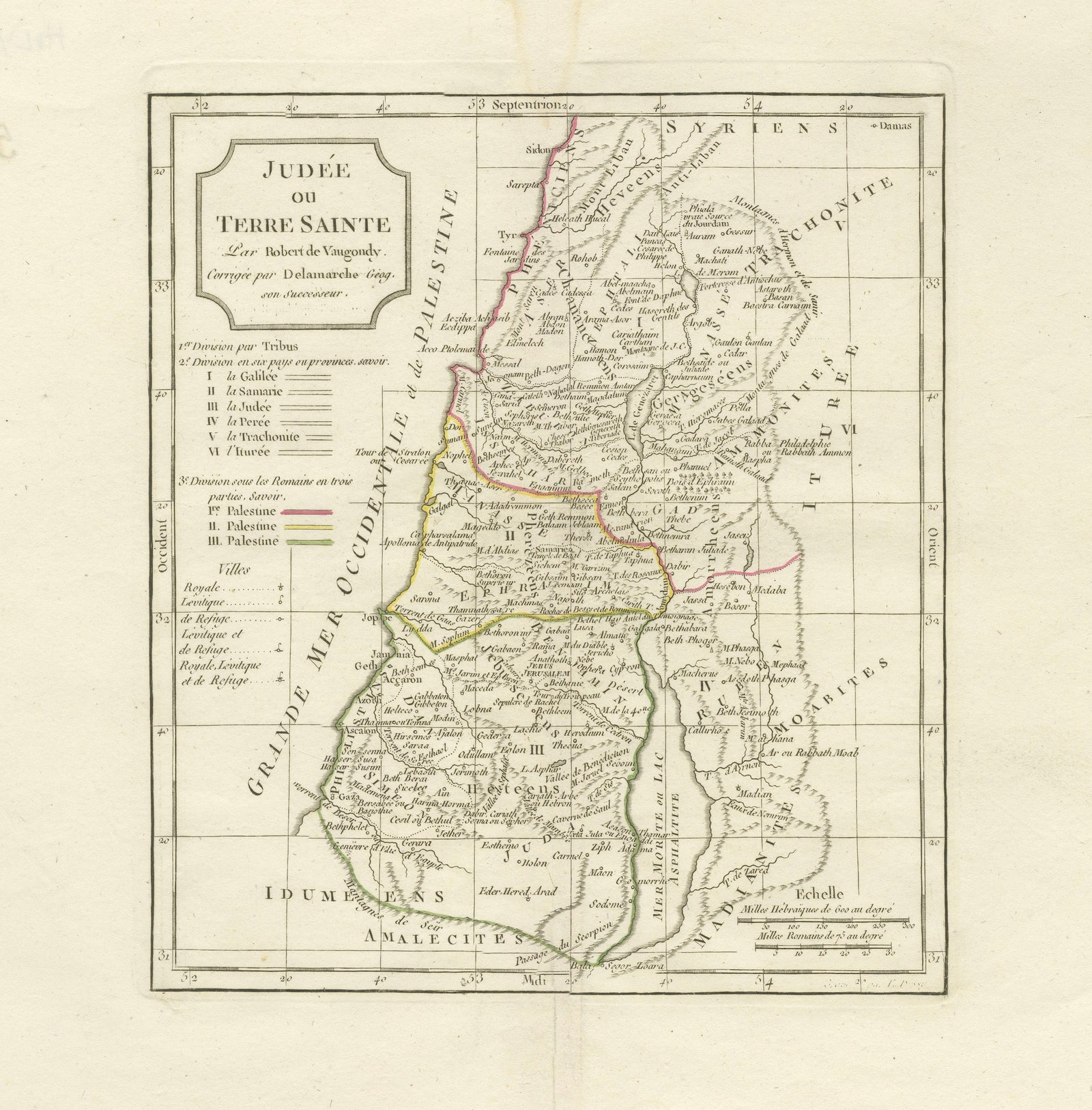 Antique Holy Land Map, Judée ou Terre Sainte, Robert de Vaugondy, 1806