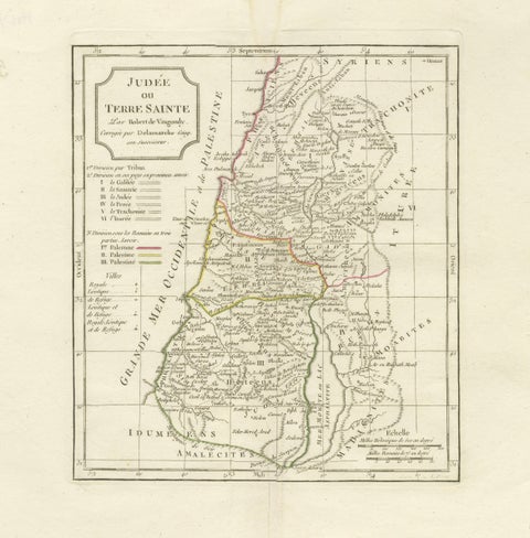 Antique Holy Land Map, Judée ou Terre Sainte, Robert de Vaugondy, 1806