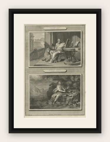 Antique Christian Wall Art, Evangelists Luke and John, Mortier ca.1700, shown framed