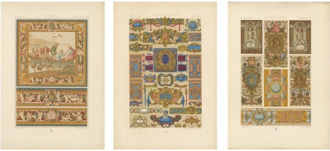Set of Three Renaissance Religious Ornament Chromolithographs by Racinet, 1873