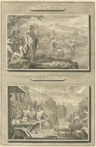 Naaman Healed in the Jordan and Famine in Samaria, Pieter Mortier, circa 1700