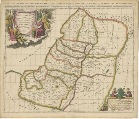 Antique Map of the Holy Land, Showing the Location of the Various Tribes, view 2
