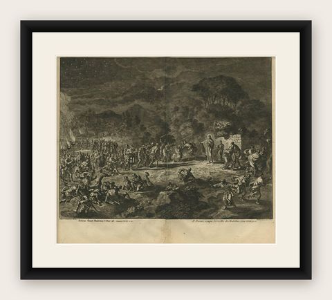 Antique Bible Print Peter Cuts off the Ear of Malchus, 1743, shown framed