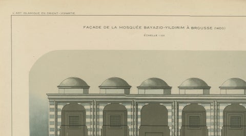 Ottoman Mosque Facade Lithograph, Bursa (Bayezid Yıldırım), 1924, close-up 5