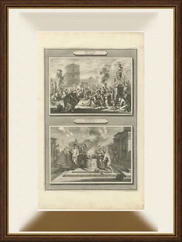 Idolatry of Manasseh and the Piety of King Josiah, Pieter Mortier, circa 1700, shown framed