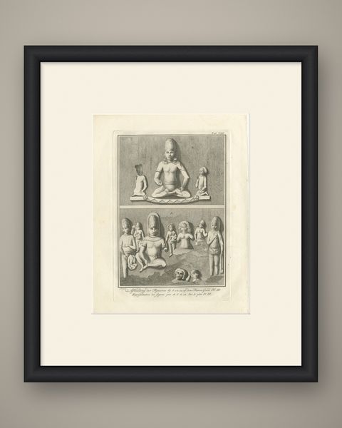 Elephanta Cave Sculptures at Stations 6 and 12, Antique Print, 1780, shown framed