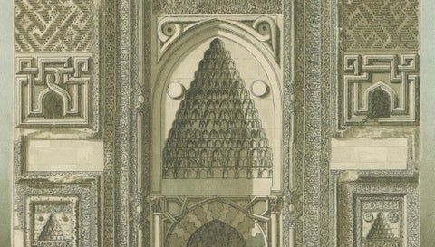 Antique Islamic Architecture Print, Sahib Ata Mosque Portal Konya Turkey, 1924, close-up 5