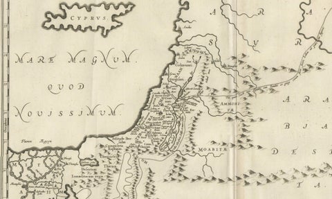 Antique Biblical Map of the Holy Land, Janssonius Abraham Isaac Jacob, c. 1650, close-up 3