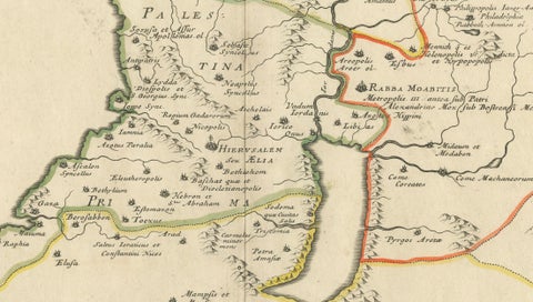 Antique Map Holy Land & Jerusalem, Patriarchatus Hierosolymitani, c1652, close-up 2
