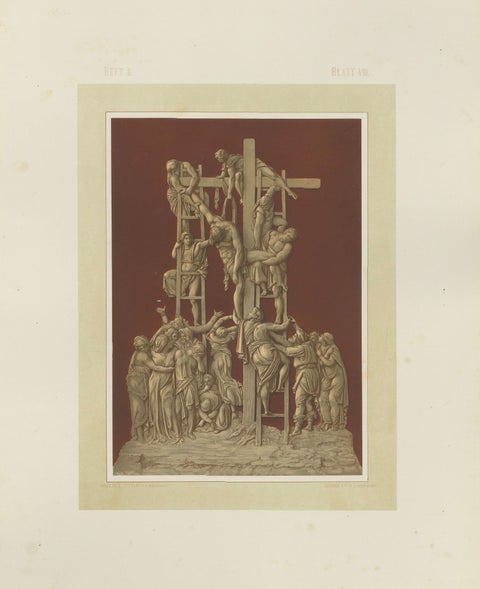 Antique Chromolithograph Deposition of Christ, Reiche Kapelle Munich, 1874, close-up 1