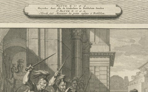 Massacre of the Innocents & Christ among the Doctors, Pieter Mortier, ca. 1700, close-up 2