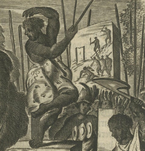 Engraving of Rituals and Cremation Ceremonies in New Spain by Montanus, 1673, close-up 3