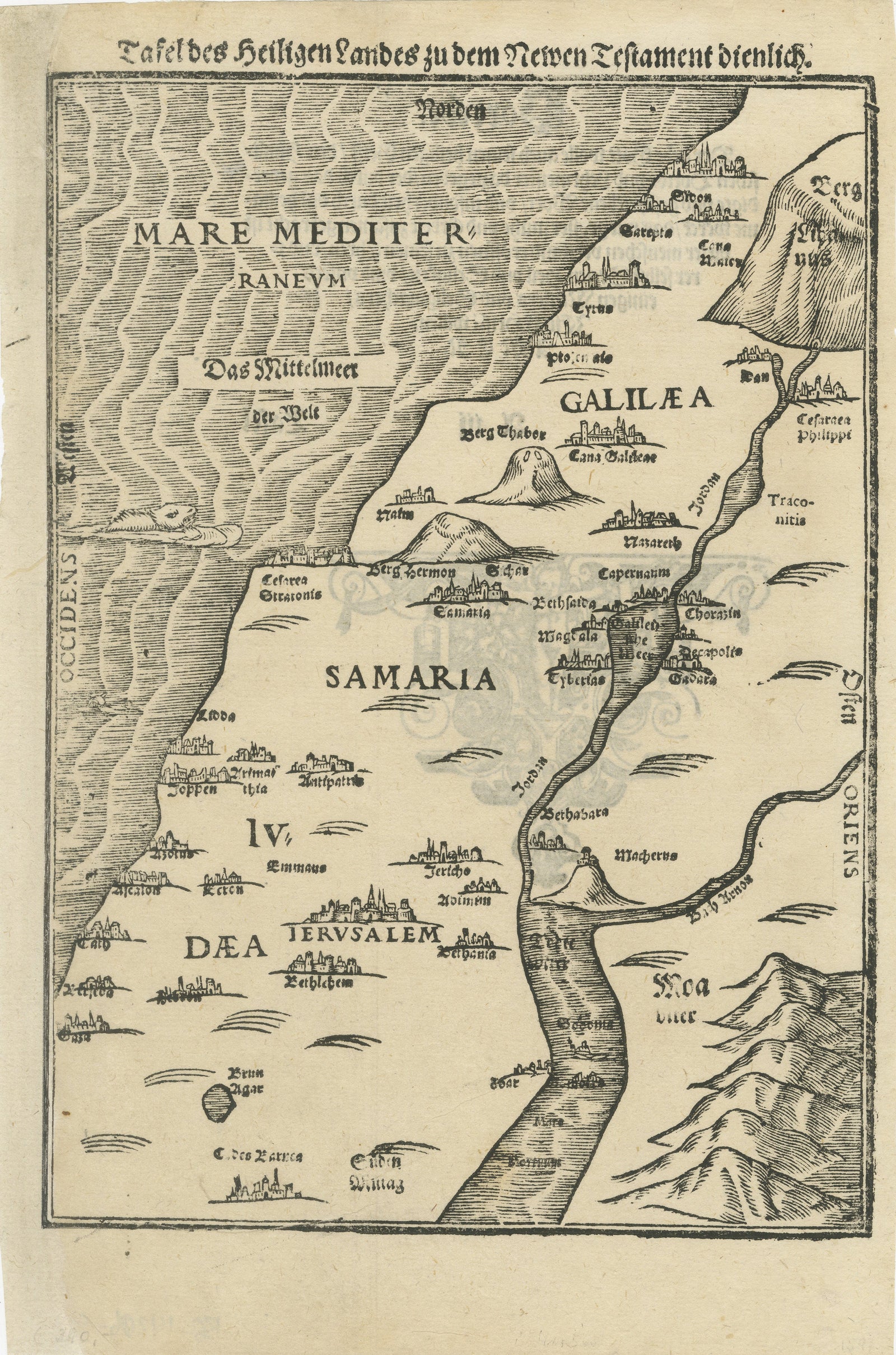 Rare 16th Century Holy Land Woodcut Map by Heinrich Bünting, circa 1581