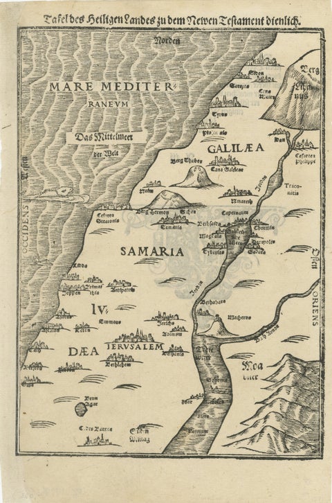 Rare 16th Century Holy Land Woodcut Map by Heinrich Bünting, circa 1581
