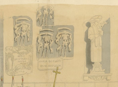 Funeral Procession in Rome with Hooded Figures and Clergy, London 1820, close-up 5